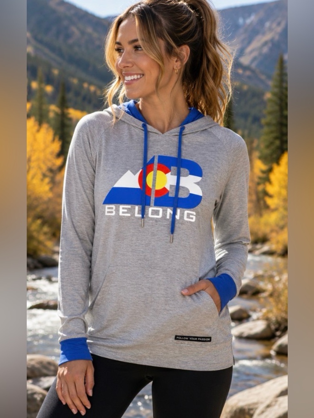 Belong Designs Colorado Flag Lightweight Hoodie Gray Blue Size Small. Soft &Cozy